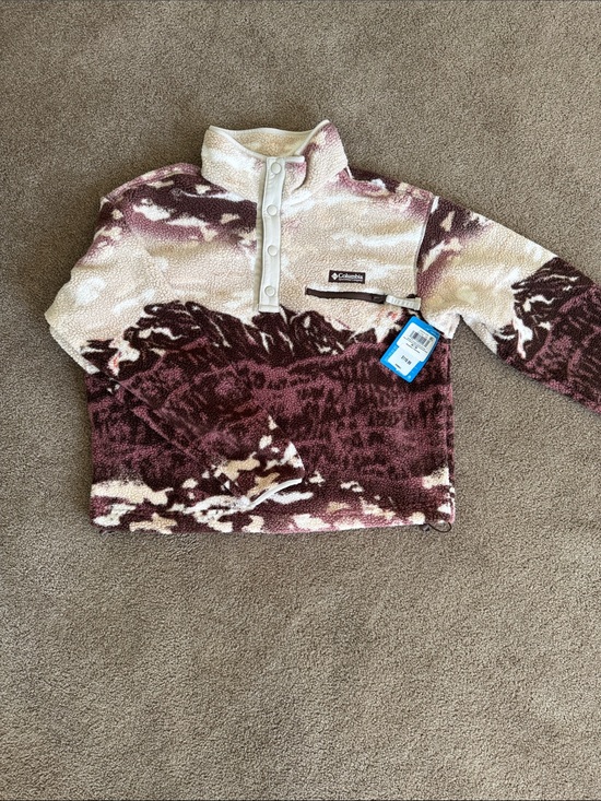Columbia Sweaters - Columbia Mountain Sherpa Maroon & Cream Patterned Pullover Fleece - Size Medium
